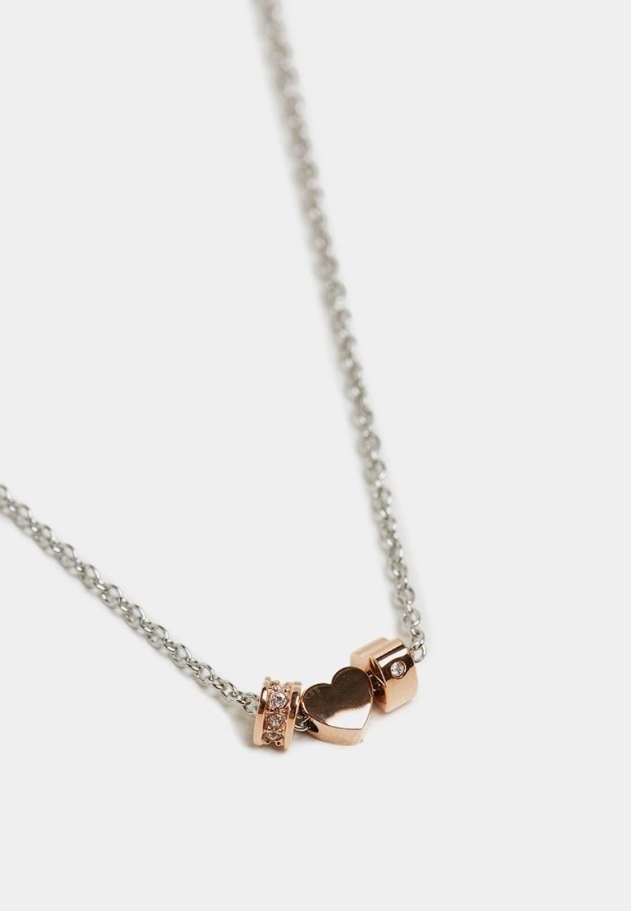 * Accessories | Esprit [Dulcet Trio] Two-Tone Silver & Rosegold Stainless Steel Necklace (42 Cm + 3 Cm Extension)